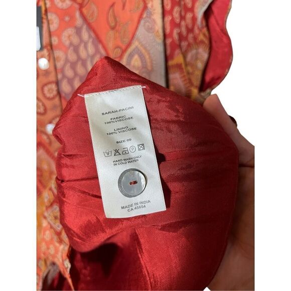 Sarah Pacini Brick Viscose Patchwork Blouse Size XS NWT - Picture 9 of 10